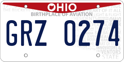 OH license plate GRZ0274
