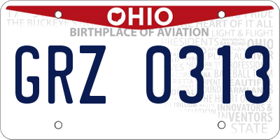 OH license plate GRZ0313