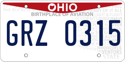 OH license plate GRZ0315