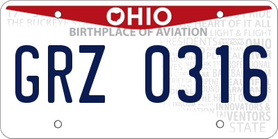 OH license plate GRZ0316
