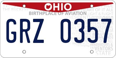 OH license plate GRZ0357