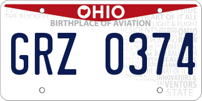 OH license plate GRZ0374