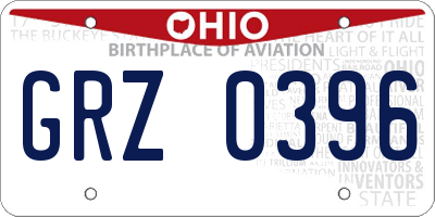 OH license plate GRZ0396