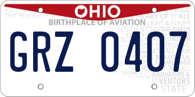 OH license plate GRZ0407