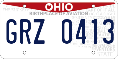 OH license plate GRZ0413