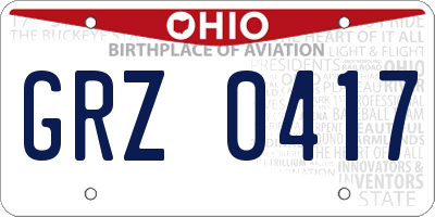 OH license plate GRZ0417