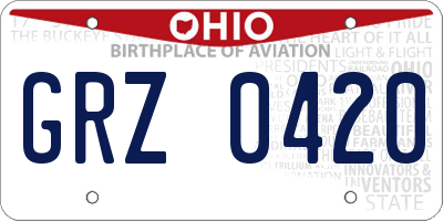OH license plate GRZ0420