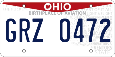 OH license plate GRZ0472