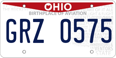 OH license plate GRZ0575