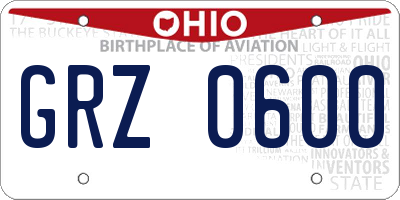 OH license plate GRZ0600