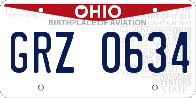 OH license plate GRZ0634