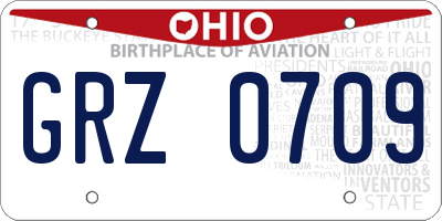 OH license plate GRZ0709