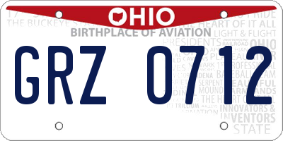 OH license plate GRZ0712