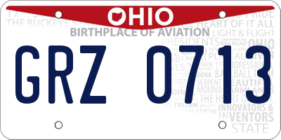 OH license plate GRZ0713