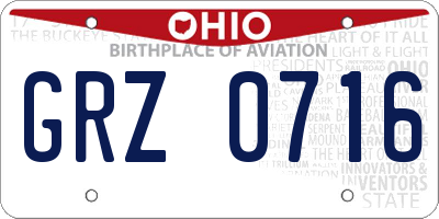 OH license plate GRZ0716