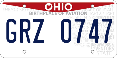 OH license plate GRZ0747