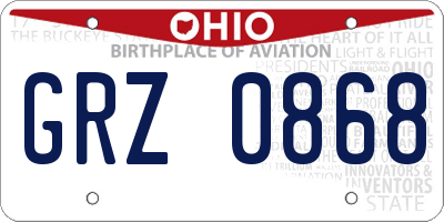 OH license plate GRZ0868