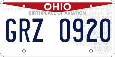 OH license plate GRZ0920