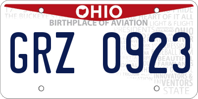 OH license plate GRZ0923