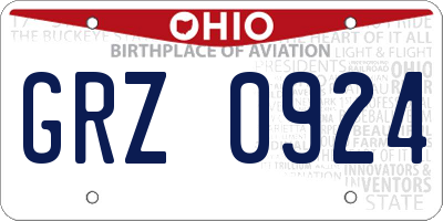OH license plate GRZ0924