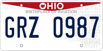 OH license plate GRZ0987