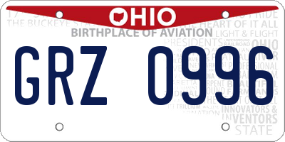 OH license plate GRZ0996