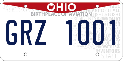 OH license plate GRZ1001