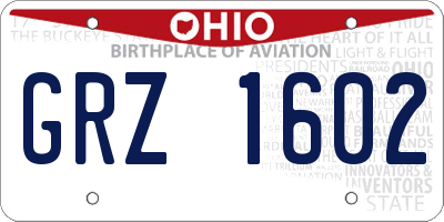 OH license plate GRZ1602