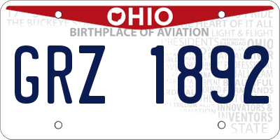 OH license plate GRZ1892