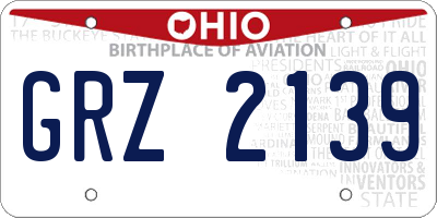 OH license plate GRZ2139