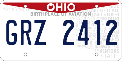 OH license plate GRZ2412