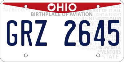 OH license plate GRZ2645