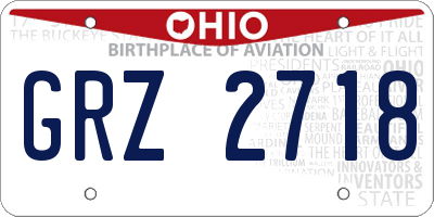 OH license plate GRZ2718