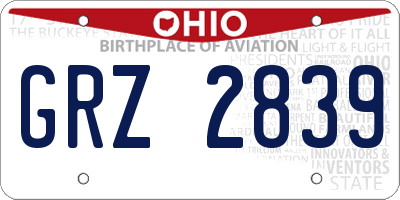 OH license plate GRZ2839