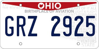 OH license plate GRZ2925