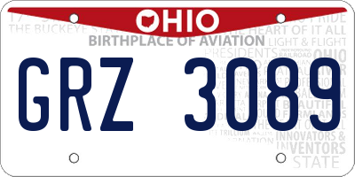 OH license plate GRZ3089