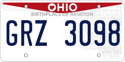 OH license plate GRZ3098
