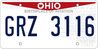 OH license plate GRZ3116