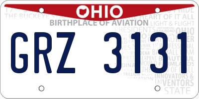 OH license plate GRZ3131