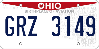 OH license plate GRZ3149