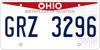 OH license plate GRZ3296