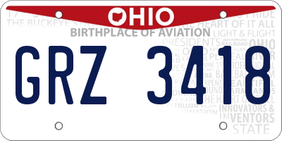 OH license plate GRZ3418
