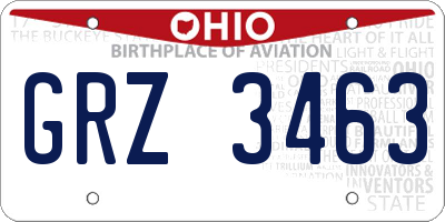 OH license plate GRZ3463