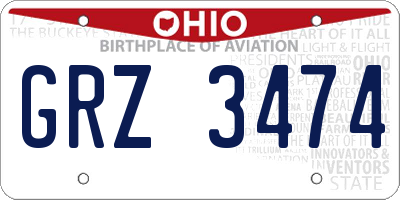 OH license plate GRZ3474