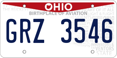OH license plate GRZ3546