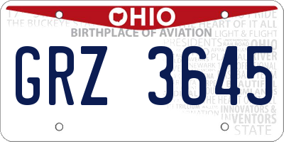 OH license plate GRZ3645