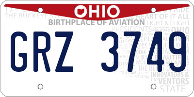 OH license plate GRZ3749