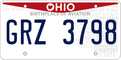 OH license plate GRZ3798