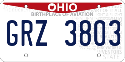 OH license plate GRZ3803
