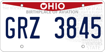 OH license plate GRZ3845